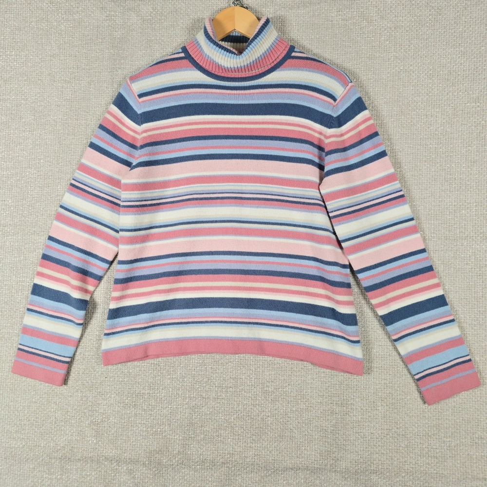Relativity‎ Womens Large Pink Blue Striped Turtleneck Sweater Long Sleeve Knit